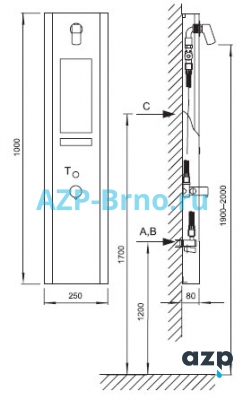Душевая панель с пьезо кнопкой SA 2 AZP Brno Чехия (фото, схема)
